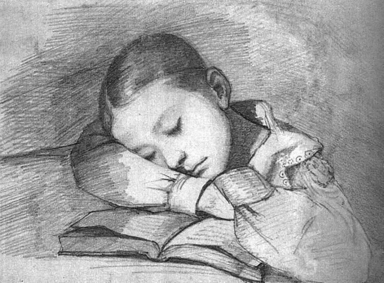 Juliette Coubets porträtt som sovande flicka - 1841