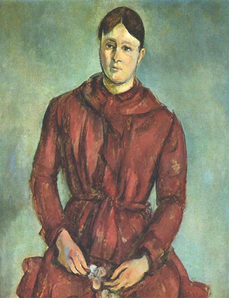 Portrait de Madame Cézanne avec une robe rouge - 1890