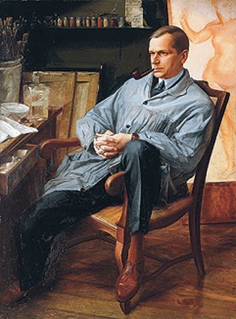 Porträtt av Vasily Shuhaev i sin studie - 1928