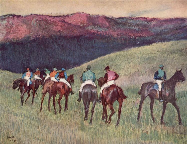 Racing heste i et landskab - 1894