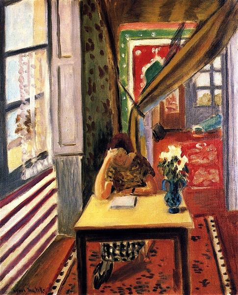 Reader resting her elbow on the table 1923