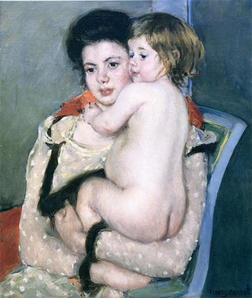 Reine Lefebvre drží nahé dítě - 1903