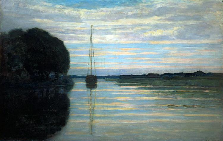 Vista Al Río Con Barco Sol - 1907
