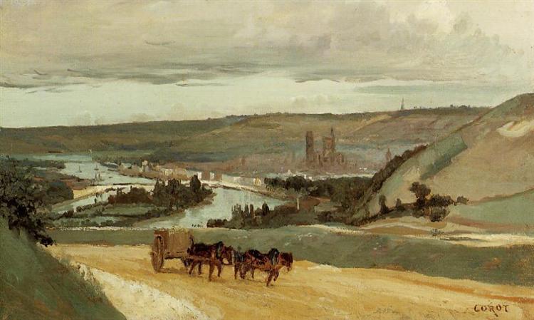 Rouen sah aus den Hügeln, die die Stadt dominieren - 1834
