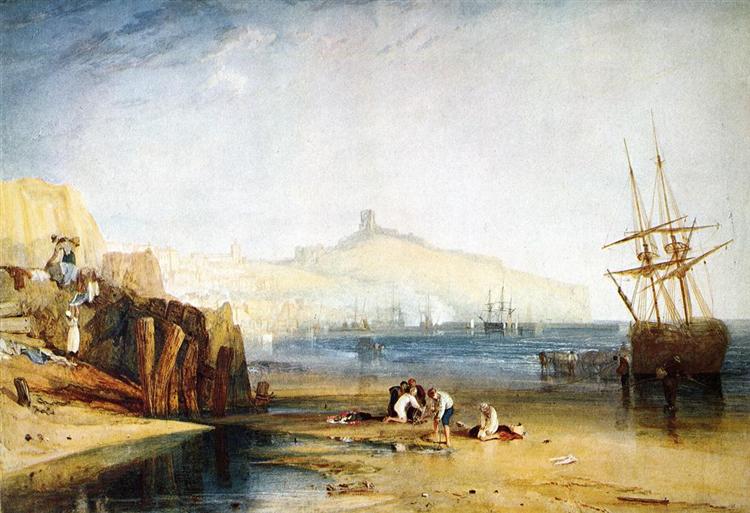 Ville et château de Scarborough. Demain. Enfants attrapant les crabes - 1811