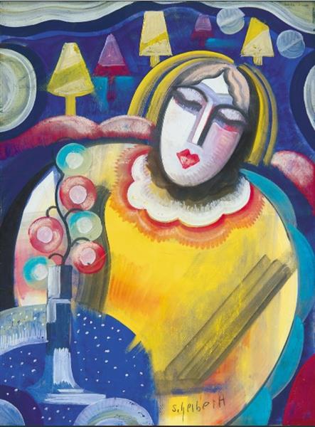 Bubifrizurás Hölgy Bárban - Gouache - Pasztell - Papirlemez - 67.5x50cm