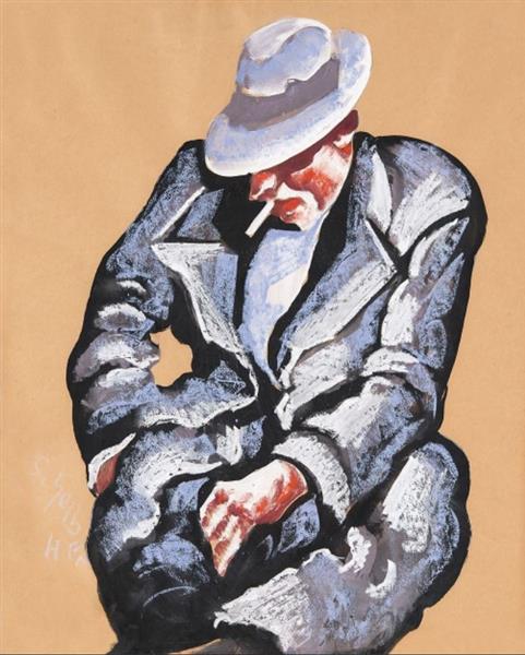 Kalapos Férfi - Gouache - Pasztell - Papir - 71,5x57cm