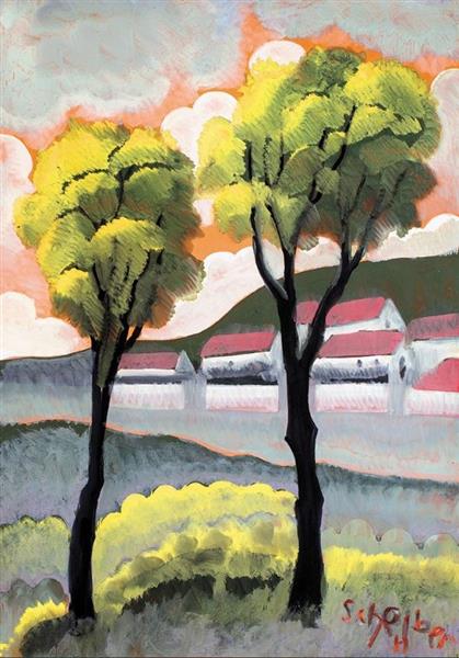 Scheiber Hugó Vidéki Táj Fákkal - GOUACH - Par - 70.5x49.5cm