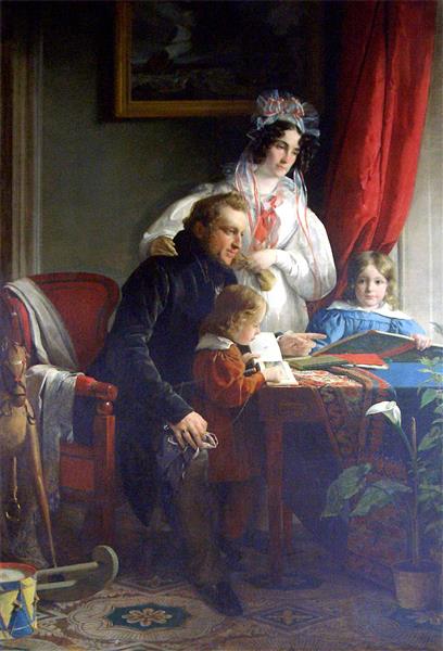 Kreivi August Ferdinand Breuner -Ckevort vaimonsa Maria Theresia Esterhazy ja hänen kahden lapsensa - 1834