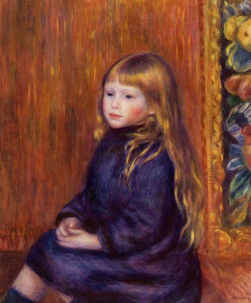 Enfant assis avec une robe bleue - 1889