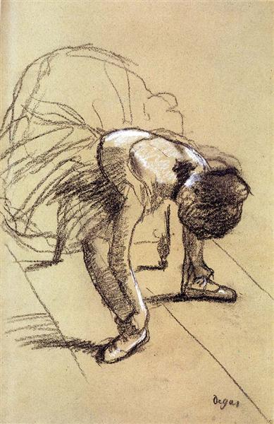 Danseuse assise en ajustant les chaussures - 1880