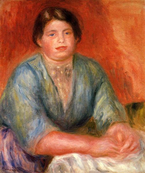 Žena sedí s modrými šaty - 1915