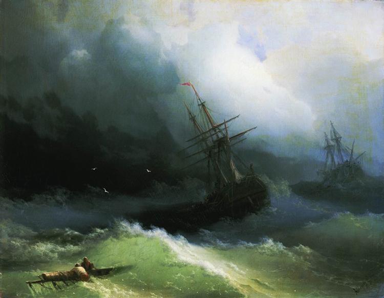Navires dans la mer Stormy - 1866