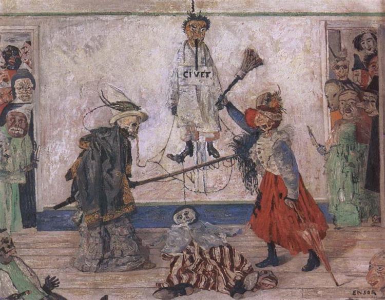 Scheletri che combattono per un impiccato - 1891