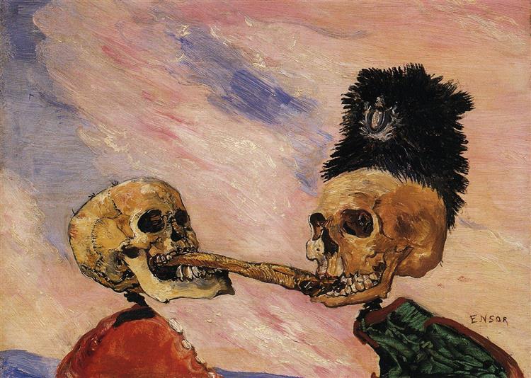 Skeletons fighting for a pickled herring - 1891