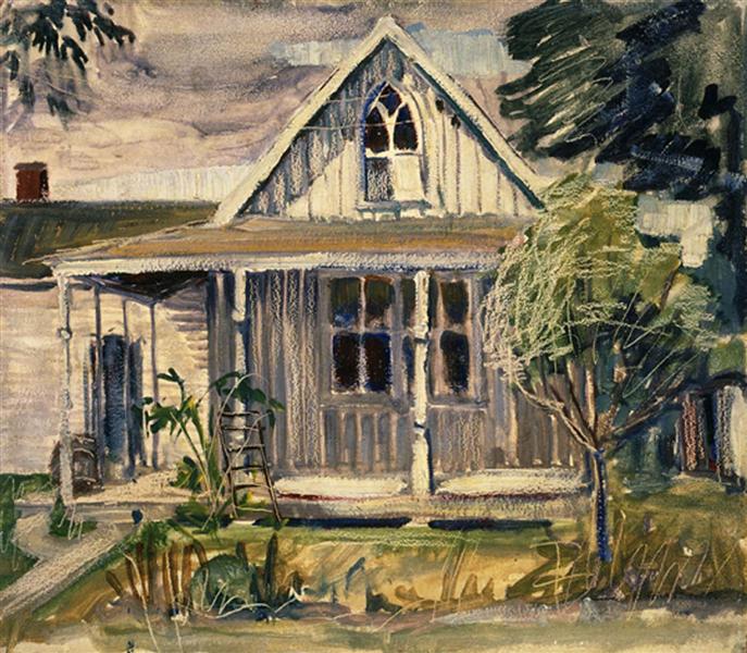 Szkic domu w amerykańskim stylu gotyckim - 1930