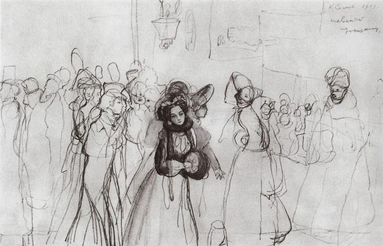 Bozzetto delle illustrazioni di 'Nevsky Prospect' di Gogol - 1901