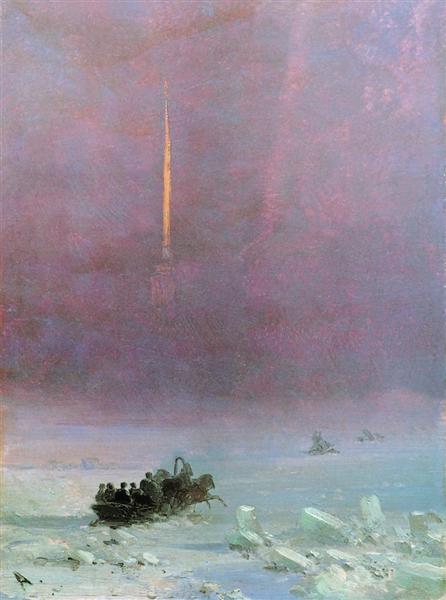 St. Petersburg. Die Fähre, die den Fluss überquert - 1870