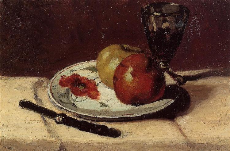 Soulever la nature avec des pommes et un verre - 1873