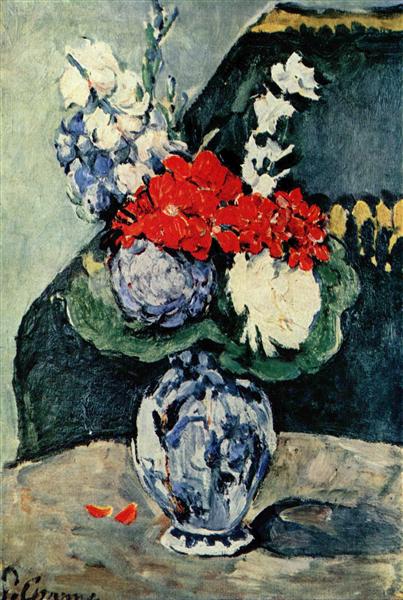 Nature de levage - Vase Delft avec des fleurs - 1874
