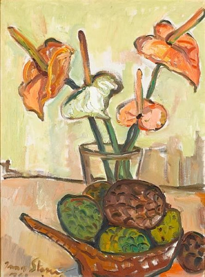 Nature morte avec des anthuriums et des fruits - 1961