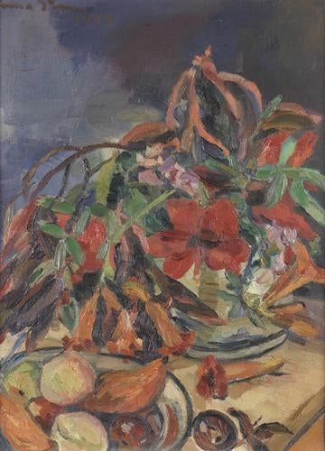 Bodegón avec Hibiscus - trompettes d'ange et de fruits - 1929