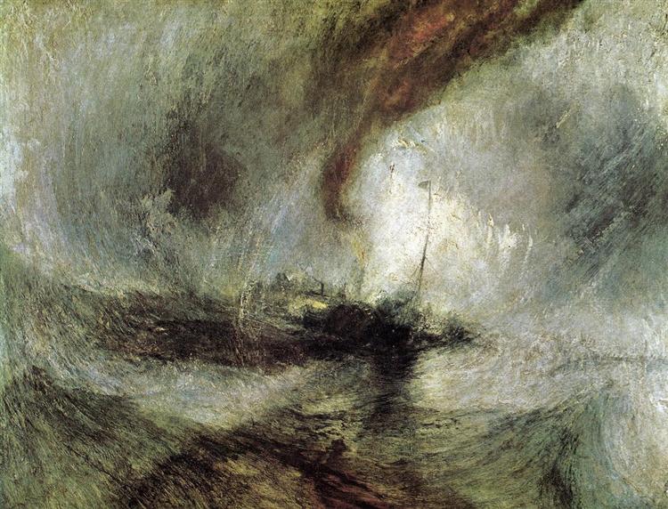 Schneesturm - Dampfschiff vor der Mündung eines Hafens - 1842