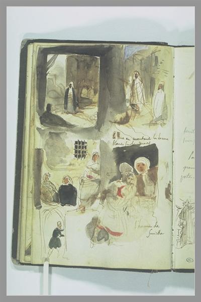 Straßen und Geschäfte mit Charakteren - handgeschriebene Notizen - 1832
