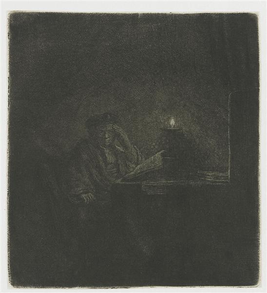 Studente a un tavolo a lume di candela - 1642