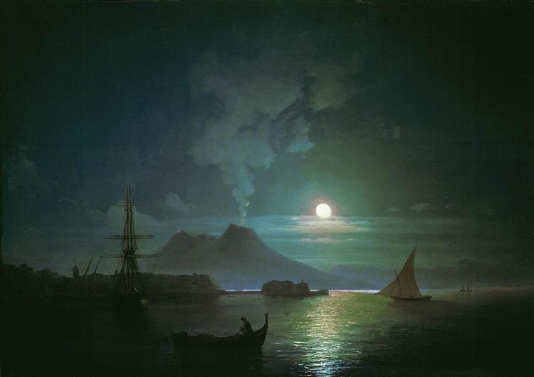 Naples Bay in der Mondnacht. Vesubio - 1870