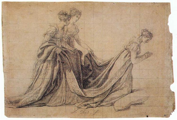 Imperatrice Josefina si è inginocchiata con la signora de la Rochefoucauld e la signora de la Valett - 1806