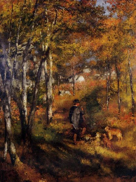 Målare Jules Le Coeur promenerar med sina hundar i Fontainebleaus skog - 1866