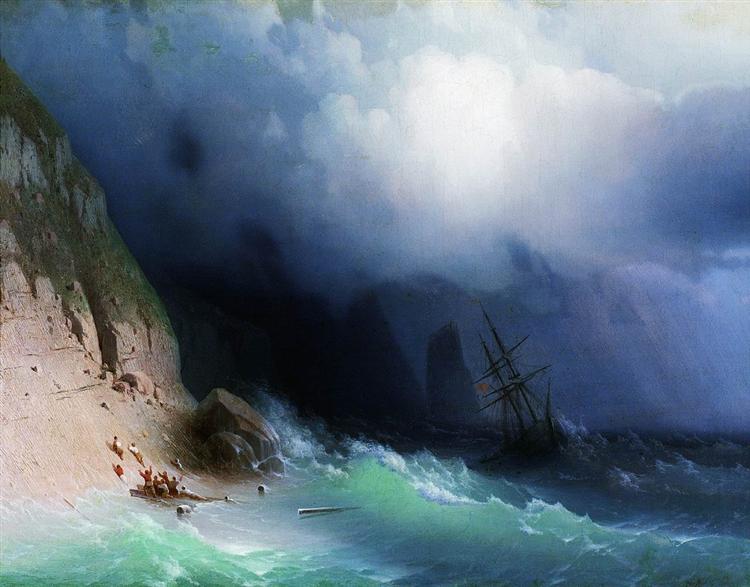 Os destroços perto das rochas - 1870