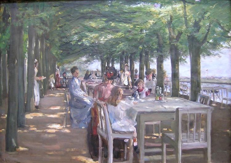 La terrasse du restaurant Jacob à Nenstedten sur les rives d'Elba - 1902