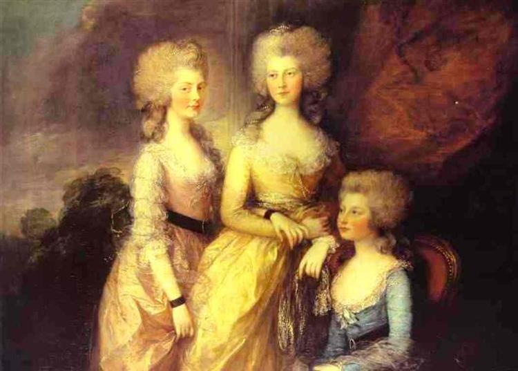Cele trei fiice mai vechi ale lui Jorge III: Prințesele Carlota - Augusta și Isabel - 1784