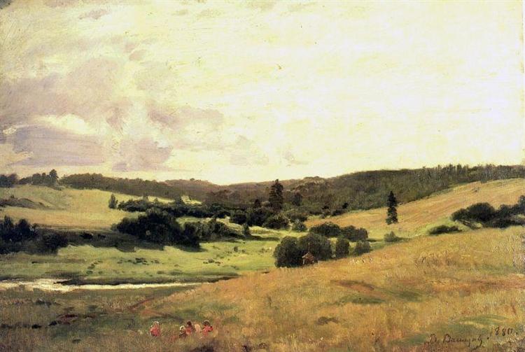 La Vallée de la Rivière Près du Village de Vori Verticilo - Paysage avec Enfants - 1880