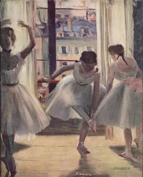 Trois danseurs dans une salle d'exercice - 1880