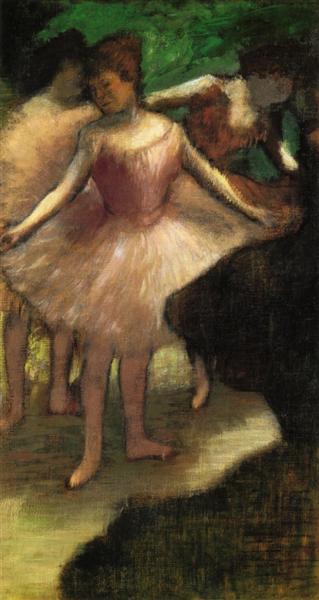 Drie dansers gekleed in roze - 1886
