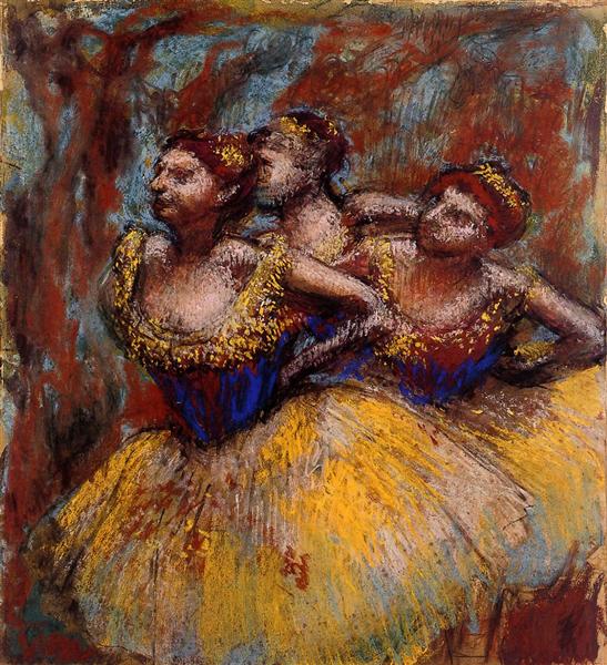 Tre dansere. Gul nederdele - blå bluser - 1896