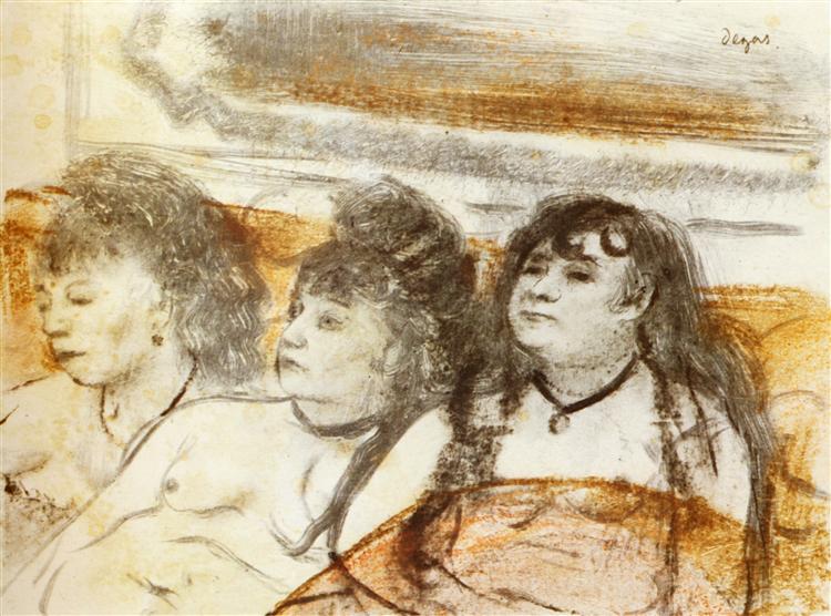Trois filles assises face à face - 1879
