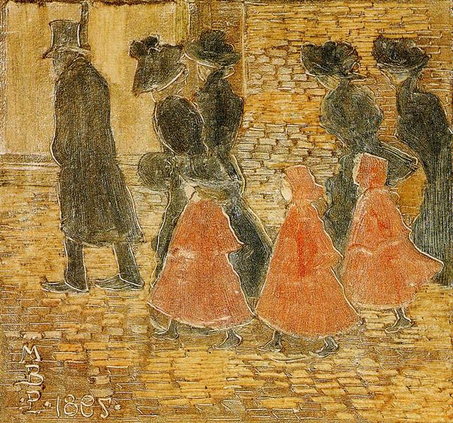 Tre flickor klädda i rött - 1895