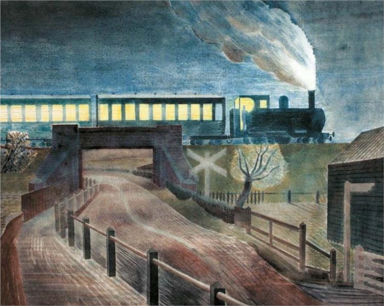 Zugkreuzung einer Nachtbrücke - 1935