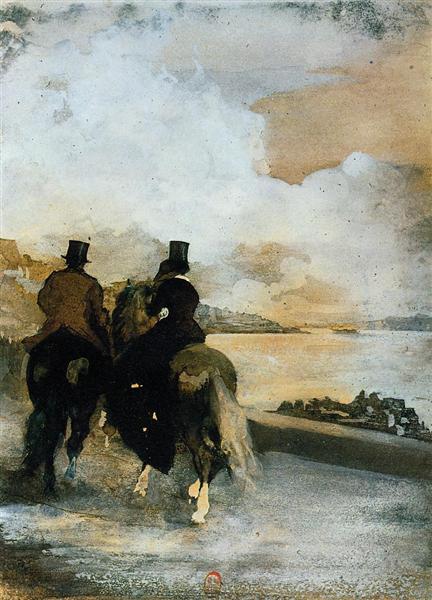 Zwei Fahrer neben einem See - 1861