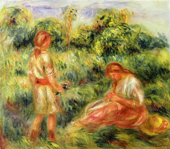 Dwie młode kobiety w krajobrazie - 1916