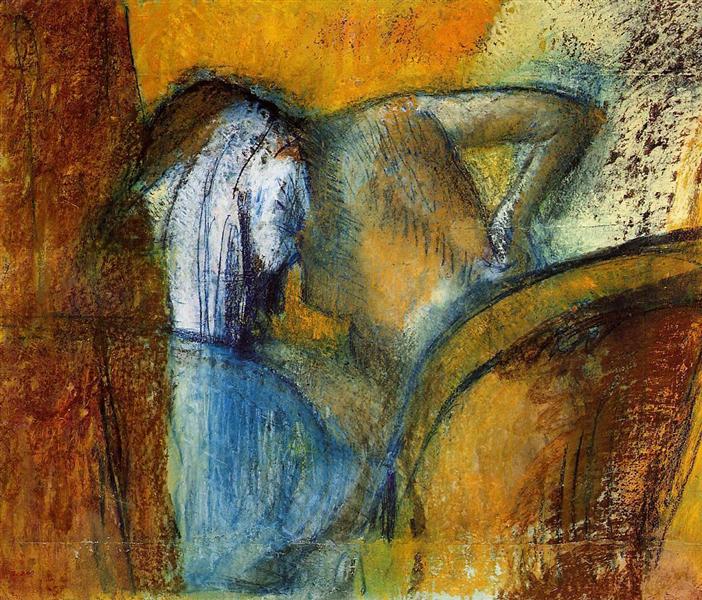 Femme vue de derrière - sécher les cheveux - 1910
