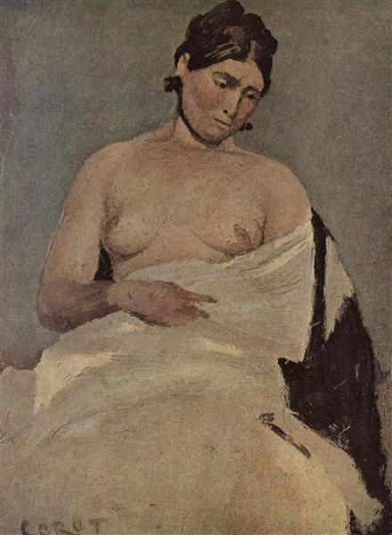 Woman sitting with bare breasts - 1835