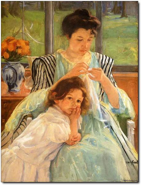 Młoda Mother Sewing - 1900