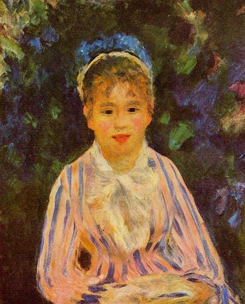 Jeune Femme Avec Chemise À Rayures Bleues Et Roses - 1875