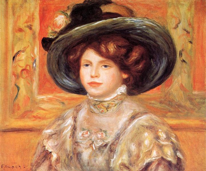 Jeune Femme Avec Chapeau Bleu - 1900