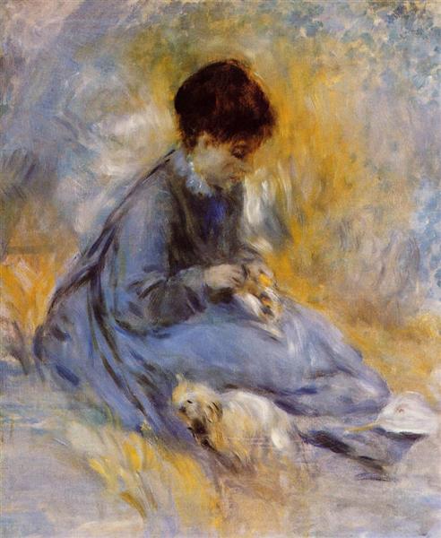 Jeune femme avec un chien - 1876